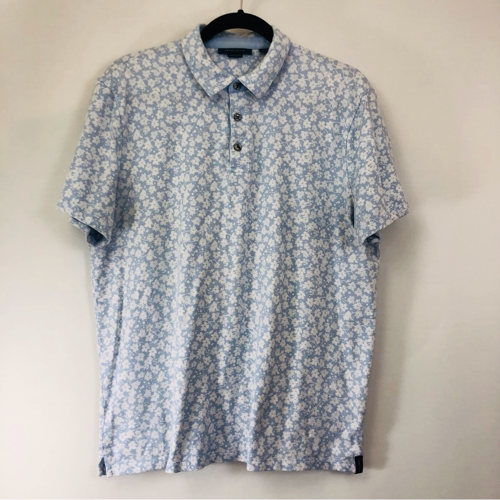 Mens Perry Ellis Blue White Polo Shirt - Picture 8 of 16